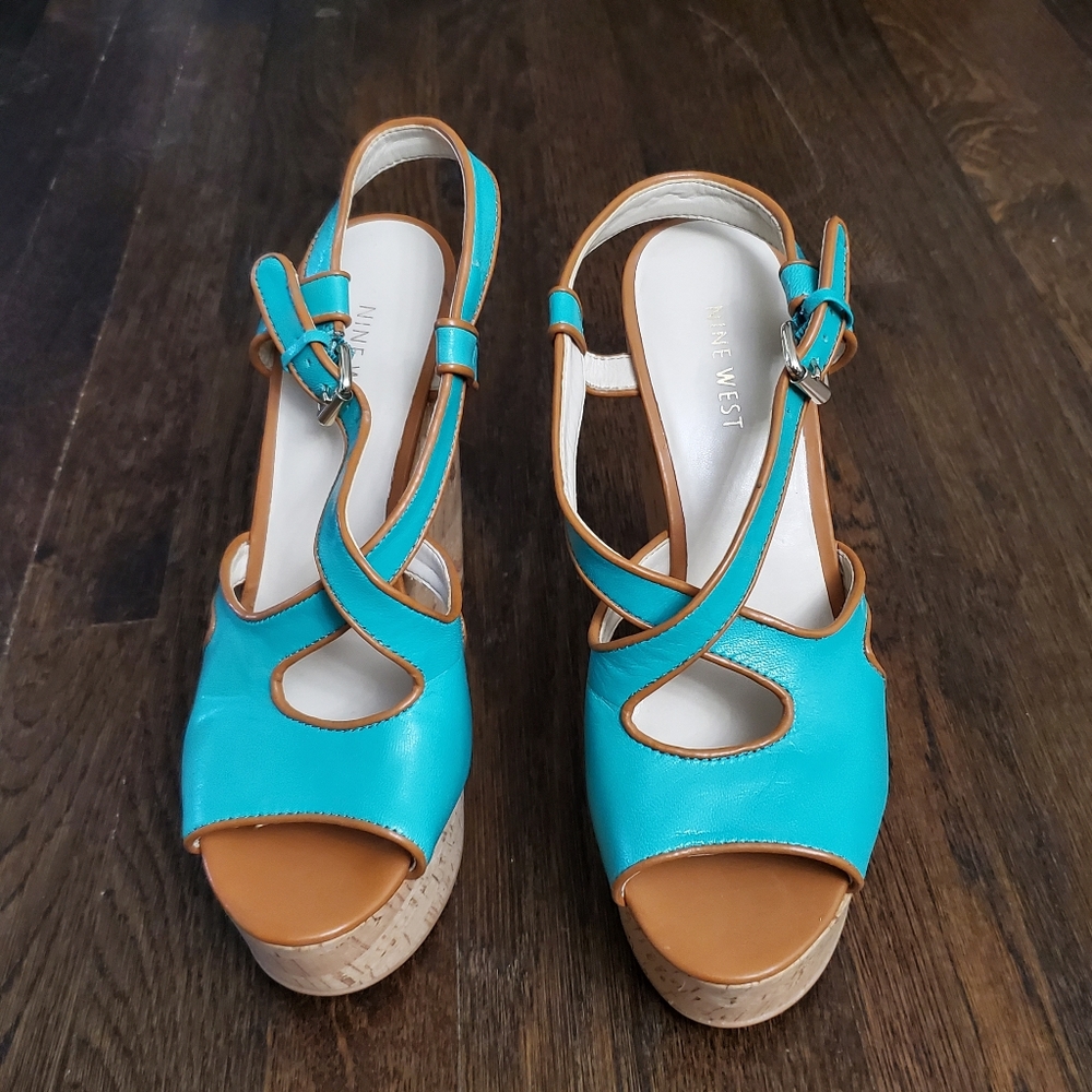 **Never Worn** Teal/Brown Wedge